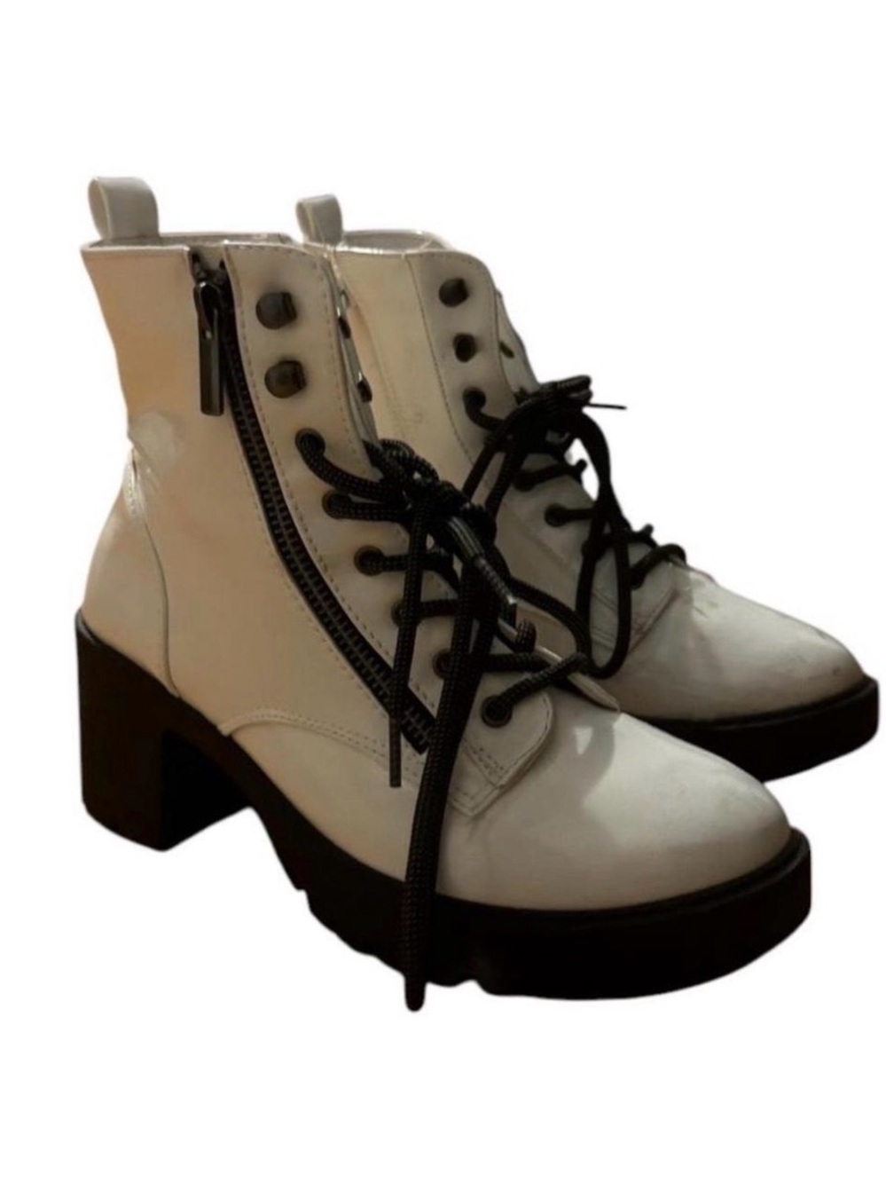 White Lace-Up Combat Boots
